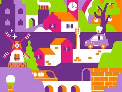 Curaprox Illustration apple building car city curaprox dentist editorial healthcare human illustration landscape medical mouth mouthcare palette teeth toothbrush toothpaste train tree