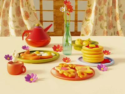 breakfast 3d 3d flowers 3d food 3dbreakfast 3dillustration georgia sophie tsankashvili tbilisi