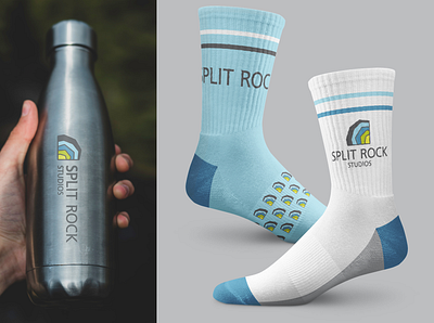 Split Rock Studios Merch brand design branding design icon identity design logo product design sock socks vector water bottle