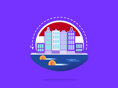 Dutch canals 🇳🇱 2d amsterdam blog post canals design fintech flat design hanateh illustration money transfer netherlands paysend simple ui