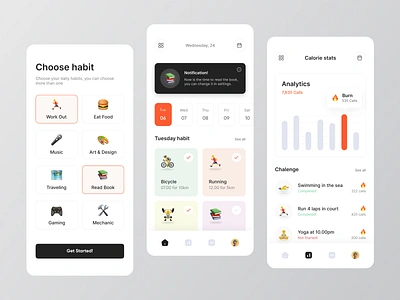 Morin - Habit Tracker App 📝 analythics app chart clean flutter goal habit management mobile mobile app orange pomodoro productivity progress routine task task management todo todolist tracker