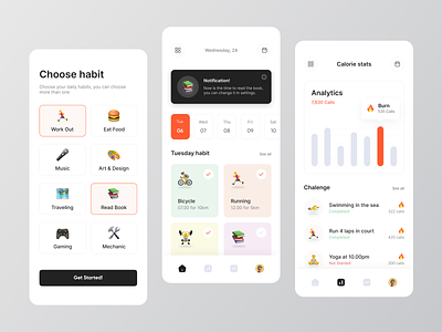 Morin - Habit Tracker App 📝 analythics app chart clean flutter goal habit management mobile mobile app orange pomodoro productivity progress routine task task management todo todolist tracker