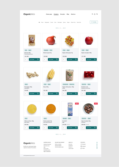 E-shop website OrganicWeb, category page design typography ui ux