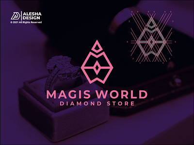Magis World Diamond Store Logo awesome branding design diamond elegant gems gold icon initial initials inspirations jewelry logo luxury modern store vector