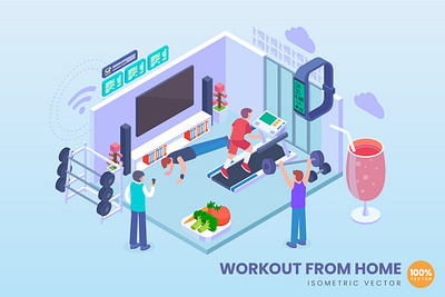 Workout From Home Concept 3d animation 3d art 3d character 3d illustration app banner concept design development illustration isometric isometric design landing landing page logo page ui web design web development website