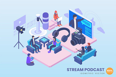 Stream Podcast Illustration Concept 3d animation 3d art 3d character 3d illustration app art banner concept design illustration illustrations isometric landing landing page logo page ui web design web development website