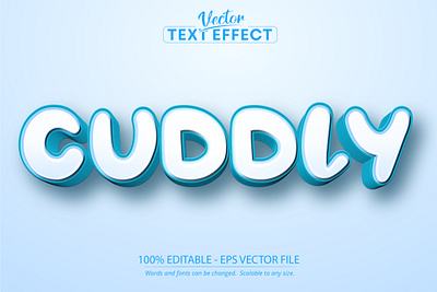 Cuddly text effect, editable blue color cartoon text style alphabet branding concept cute design illustration logo minimal online ui vector