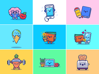 #RandomCatalyst part 15🧋🍞📘📱 boba brain bread cute drink earth electronic emoticon finance food happy face icon illustration logo money sad face stationery stuff things