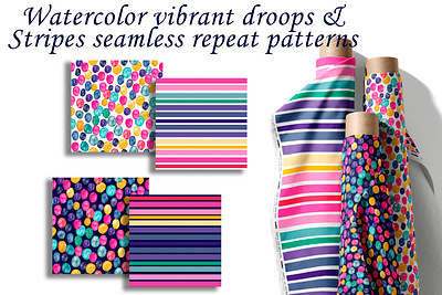 Watercolor vibrant droops, stripes seamless repeat files branding design graphic design kids print seamless pattern web
