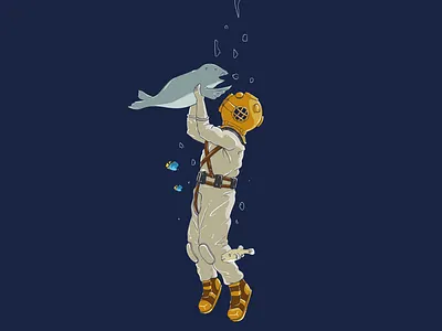 Happy Sea Lion animal branding card character design diver fun illustration landing page logo ocean page pet print retro scuba sea sea lion vintage water