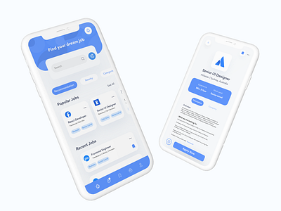 Blue Jobs Apps Concept blue clean design design app jobs jobs app jobs finder minimalist mobile mobile app design portal jobs ui mobile uidesign ux ui ux design