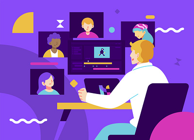 Remote Meeting & Working Illustration Concept character flat illustration illustration illustrations meeting people purple remote vector vector illustration work working