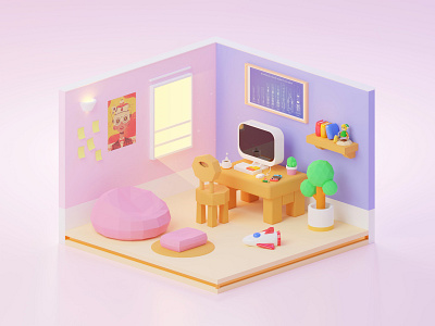 Morning Vibes ⛅ - #3DExploration 3d 3d art 3d design 3d illustration app app design blender c4d cinema4d colorful illustration landing page minimal playful room ui ux vibrant web web design