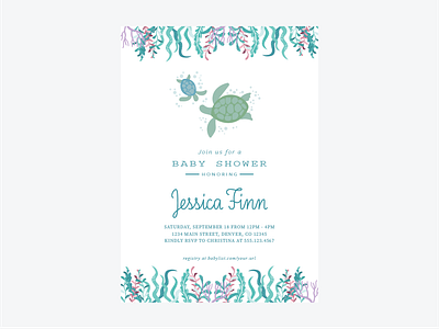 Turtle-Themed Baby Shower Invite clean design creative design design graphic design illustration print design sketch