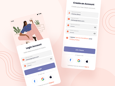Clearo - Authentication android app clean cosmetics design form illustarion login modern professional sign in sign up skincare ui ux welcome