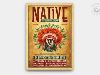Native American Day Flyer Template V1 america celebration club cowboys day design ethnic flyer indians native american party photoshop poster print psd rodeo steak house template tribal western
