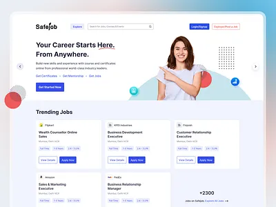 Safejob Landing Page creative landing page design job find website job search landing page design learning landing page design online course online learning app trending website design