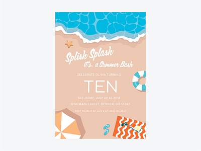 Splish Splash Kids Birthday Invite clean design creative design design graphic design illustration print design professional sketch