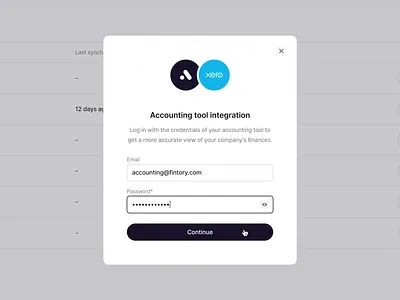 Integrations Modal 🔗 clean ui connections design desktop dimming layer fintory integrations interface modal popup ui ux