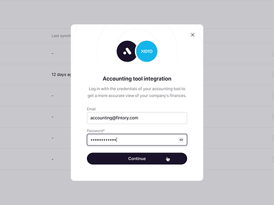 Integrations Modal 🔗 clean ui connections design desktop dimming layer fintory integrations interface modal popup ui ux