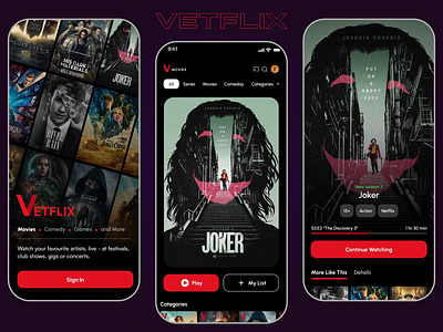 VEFTLIX - STREAMING PLATFORM action app design artists club shows comedy concerts content streaming dark theme entertainment app events fests jocker live mobile ui neftlix series streaming user experience ux design watchlist