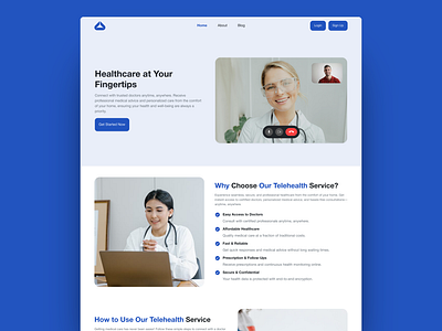 Telehealth - Home Page blue doctor minimalist telehealth telemedicine ui virtual doctor web design white