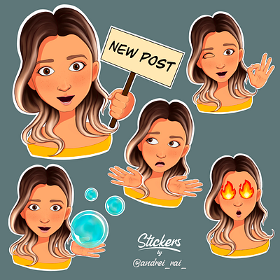 Set of stickers for social networks branding cartoon character design design digital portrait graphic design illustration illustrator logo sticker sticker pack vector