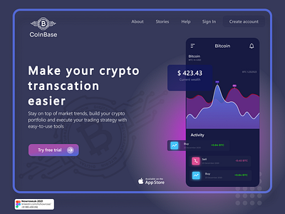 Crypto currency Landing Page bitcoin exchange bitcoins branding clean app dark mode design litecoin dark mode trading trading bitcoin wallet typography ui