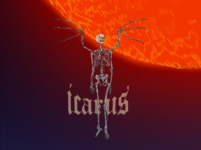 Icarus Illustration art artwork concept art design digital art drawing illustration music art procreate skeleton space typography