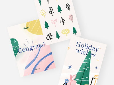 Vivian Holiday Cards abstract branding christmas design graphic design handdrawn holiday card holidays holidayseason illustration shapes snowflake trees vivian