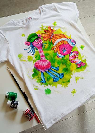 trolls, hand painted baby t-shirt design fashion hand painted handmade paint painting