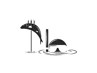Underwater hunter illustration black and white catch diver diving fishing graphic design harpoon hunter illustration mask negative space snorkel snorkeling spearfishing sports illustration trophy underwater water