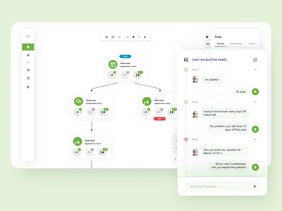 Flow map diagram with expandable chat details app canvas chat chatbot data flow design diagram flow gojs message toolbar ui