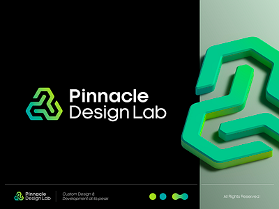 Pinnacle Design Lab Final Logo Design chain connection design green icon lab logo logodesign logotype loop monogram peak pyramid sign symbol