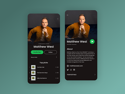 Daily UI 006 - User Profile account app design appui daily ui 006 dailyui dailyui 006 dailyuichallenge dark theme dark ui design mobileapp music profile spotify spotify app ui user user profile ux