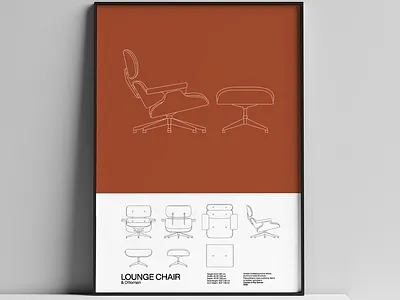 Eames Lounge Chair Poster Mid Century Poster Art Print architecture bauhaus branding chair design eames furniture graphic design helvetica illustration interior lounge midcentury minimal minimalist poster poster design print typography walldecor