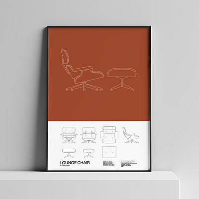 Eames Lounge Chair Poster Mid Century Poster Art Print architecture bauhaus branding chair design eames furniture graphic design helvetica illustration interior lounge midcentury minimal minimalist poster poster design print typography walldecor