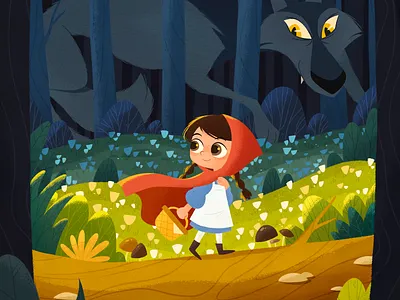 Little Red Hood character design color cute fairytale fantasy forest girl illustration nature photoshop procreate story texture wolf