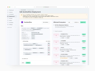 PC Software Deployment - Settings Page admin ai automation b2b code computer dashboard enterprise minimal pc product designer saas software ui designer user experience ux ux designer uxui web app web application