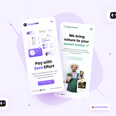 Cryptollet & MyGardenPal Mobile UI Design app app design behance clean design clean ui crypto design designer figma light theme minimal design nft ui uidesign uiux ux uxdesign wallet web app webdesign