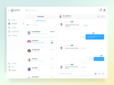 Medical Web App: Messages Screen 2021 trend clinical app design doctor app medical web app design message app ui ux web app ui