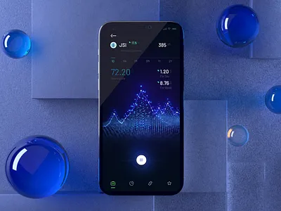 Stock market app by Milkinside analytics app assets balls blue dark dashboard fin finance fintech graph iphone manage market mockup money night stock trading ui