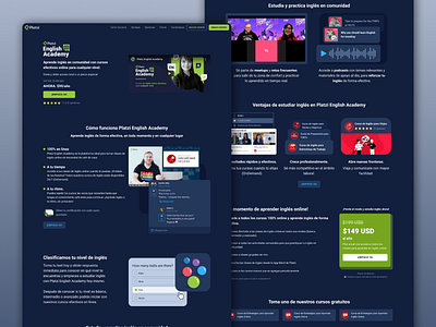 Landing page for a Latam english academy app design dark mode design education figma interface design landing learning platform ui ui design ui inspiration ui ux ux web design