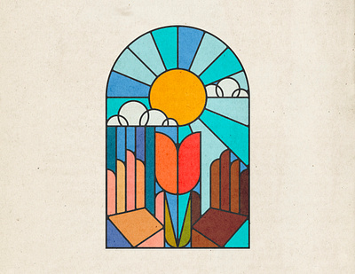 Rejoice! cloud diversity flower glass hands rain rejoice stained sun tulip