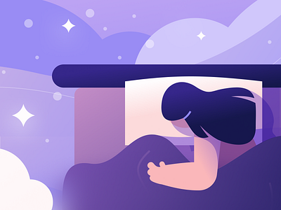 Dreamy sleep bed branding clouds dreams flat girl graphic illustration night sleep stars