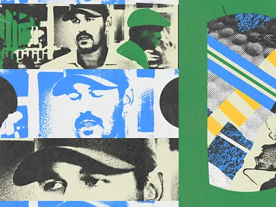 281 blue collage editorial editorial illustration golf green illustration lo fi print yellow