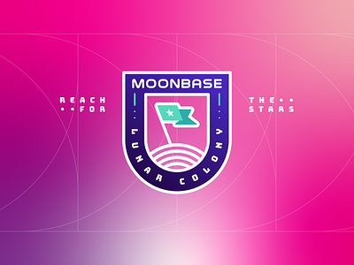 Moonbase Lunar Colony badge basecamp camp cosmic flag future geometric logo logo design lunar minimal moon space stars