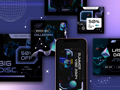 Metaverse Fashion Instagram Pack 80s commerce cyber cyber punk fashion future futuristic graphic design graphicook instagram instagram post meta metaverse retro social media template