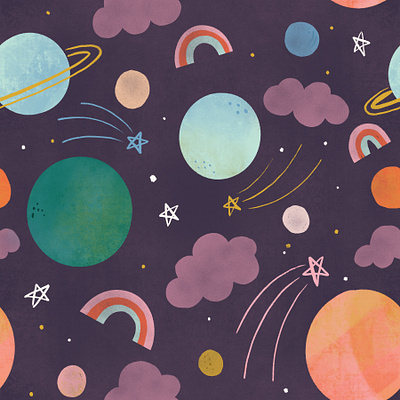 Universe comet cute kids pattern planet rainbow space star surface design universe