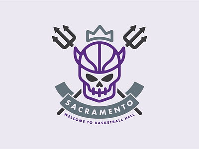 Welcome to Basketball Hell badge basketball branding design graphic design hell illustration kings nba sacramento skull